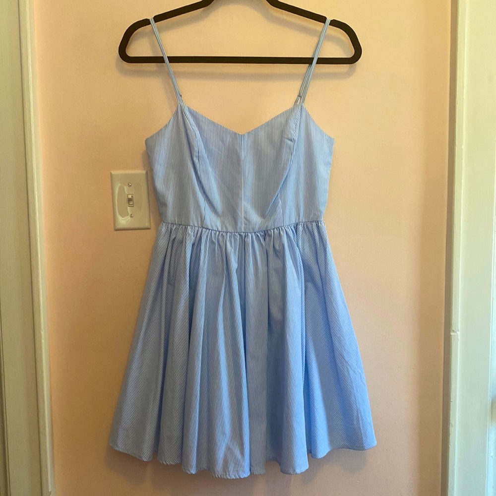 Lucca Couture periwinkle blue-and-white pinstriped short dress. Size 2